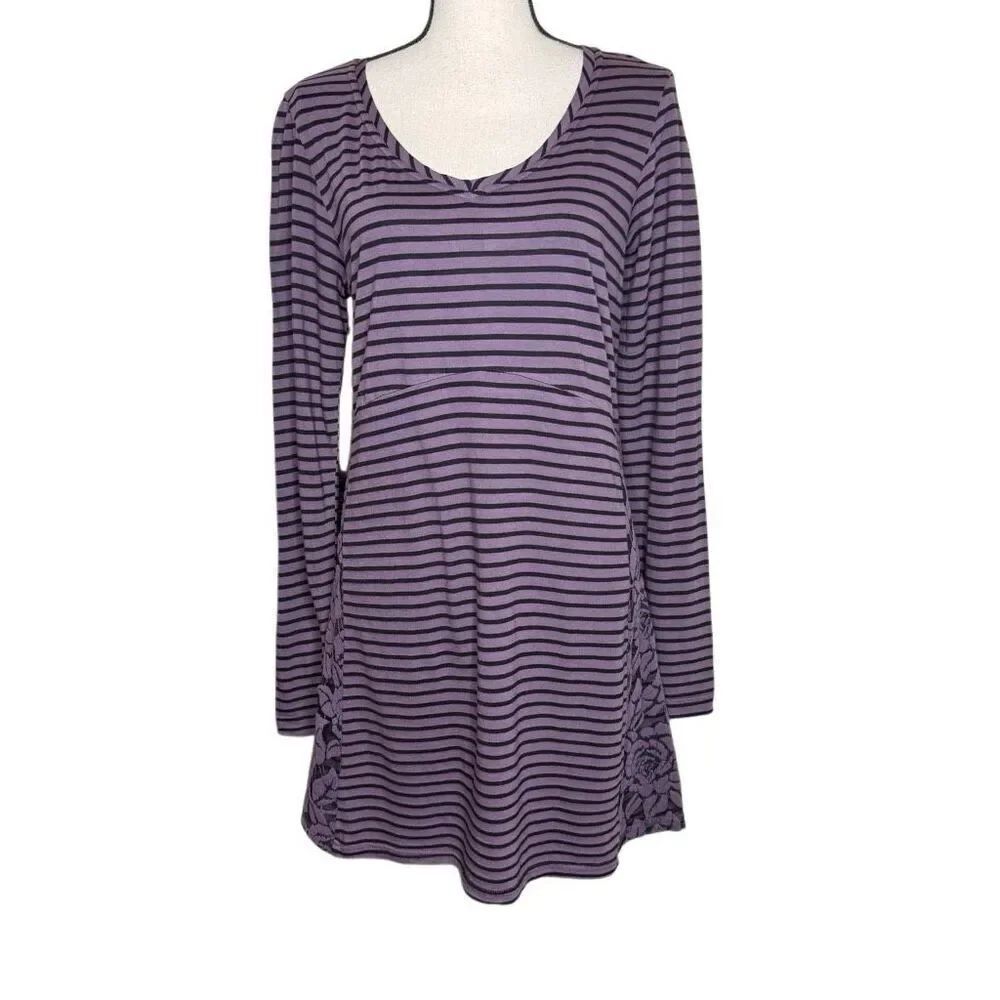 NEW Cut Loose Dress Purple Floral & Striped T Shirt Size S Casual, Comfy